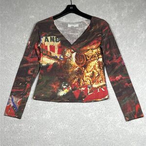 Vintage Iceberg Babydoll Shirt Graffiti Print Women’s Small Y2K (Made In Italy)